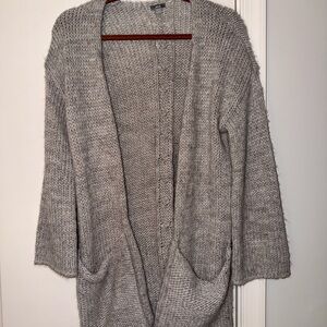 aerie Light Gray Open-Front Knit Cardigan